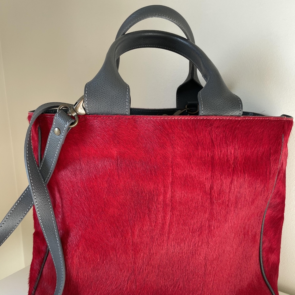 Maurizio Taiuti Red and Gray Haircalf Tote